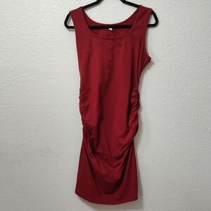 Missufe Red Ruched Gathered Side Knit Sleeveless Bodycon Maternity Dress X Large